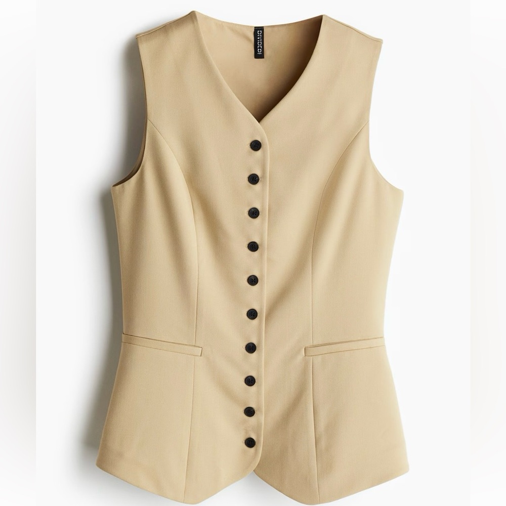 H&M Tan Sleeveless Button-Up Vest, sz XL
